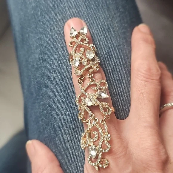 Vintage Gold & Swarovski Crystal Full Finger Ring - Picture 2 of 3